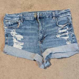 American Eagle Outfitters Blue Jean Shorts Distressed High-Waisted